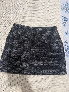 Banana Republic Navy and White Tweed Button-Front Mini Skirt